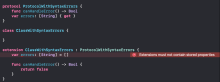 Extensions must not contain stored properties syntax error on Xcode editor