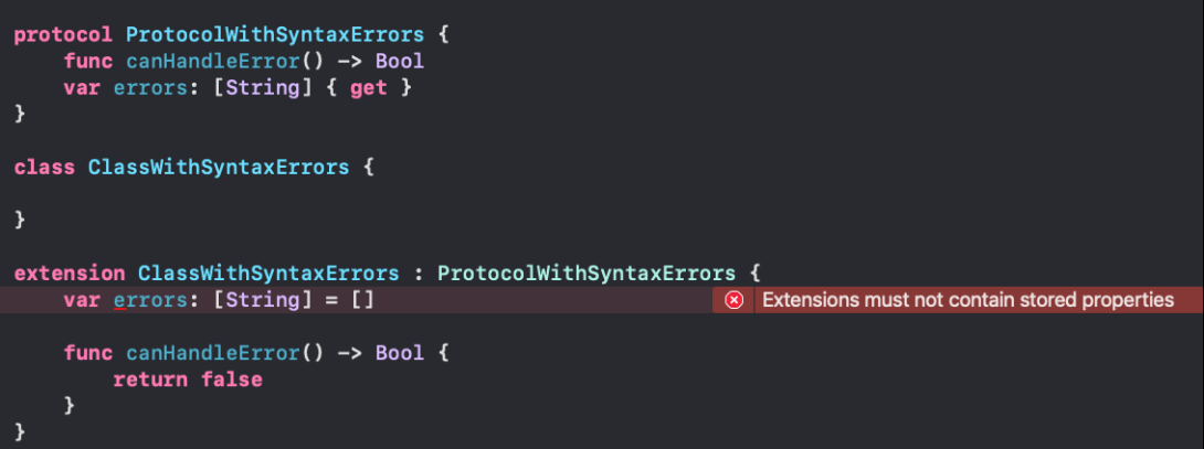 Extensions must not contain stored properties syntax error on Xcode editor